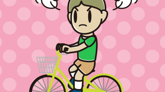 自転車に乗って怒る小学生男子のイラスト【色、背景あり】PNG