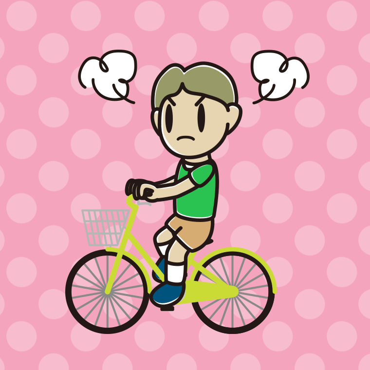 自転車に乗って怒る小学生男子のイラスト【色、背景あり】PNG