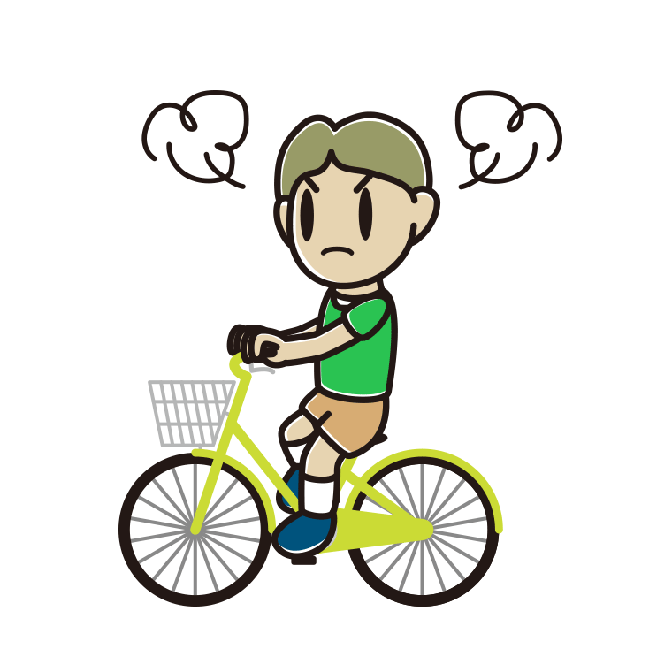 自転車に乗って怒る小学生男子のイラスト【色あり、背景なし】透過PNG