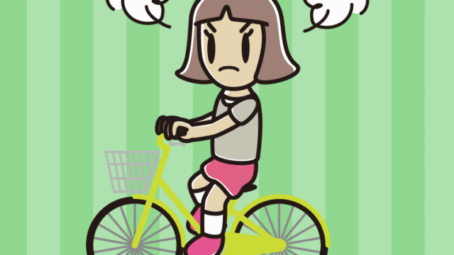 自転車に乗って怒る小学生女子のイラスト【色、背景あり】PNG