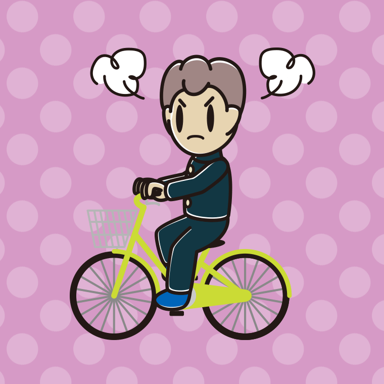 自転車に乗って怒る男子中学生のイラスト【色、背景あり】PNG