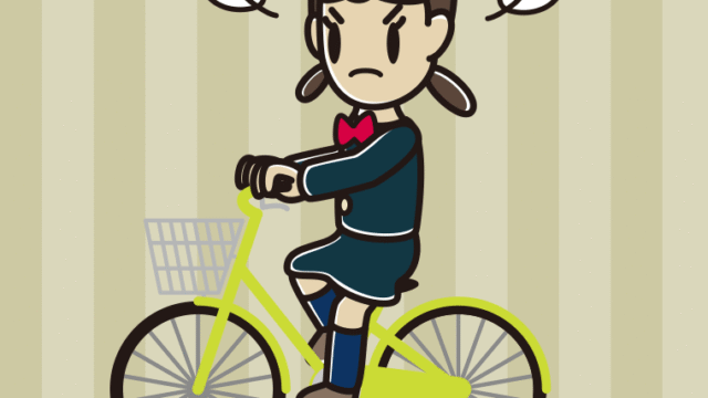 自転車に乗って怒る女子中学生のイラスト【色、背景あり】PNG