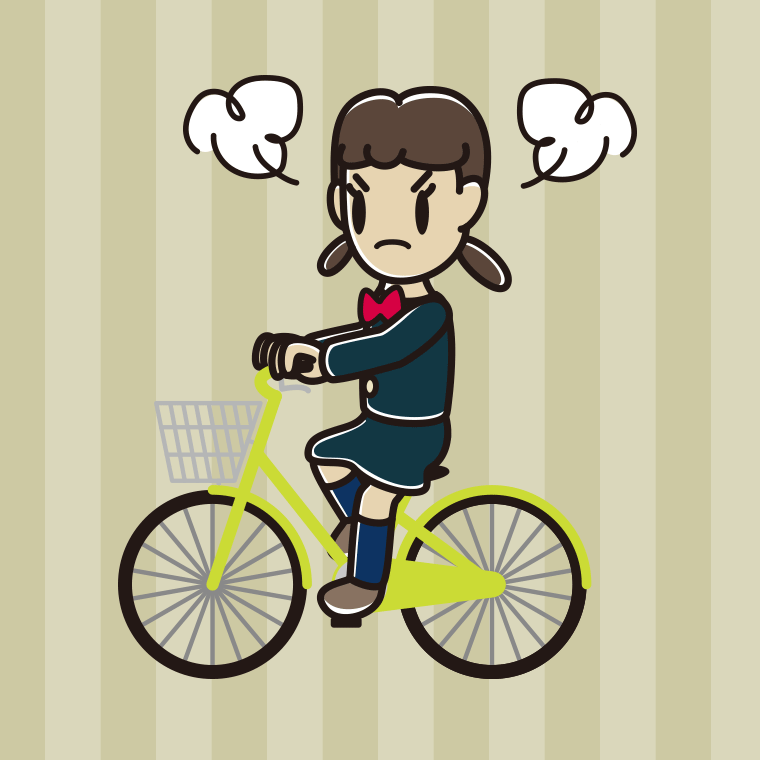 自転車に乗って怒る女子中学生のイラスト【色、背景あり】PNG