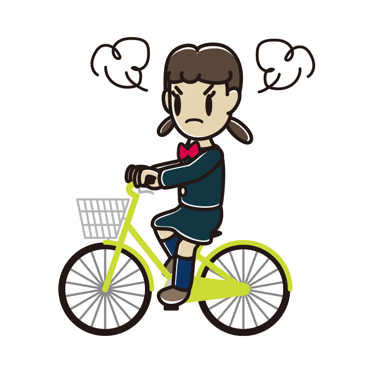 自転車に乗って怒る女子中学生のイラスト【色あり、背景なし】透過PNG