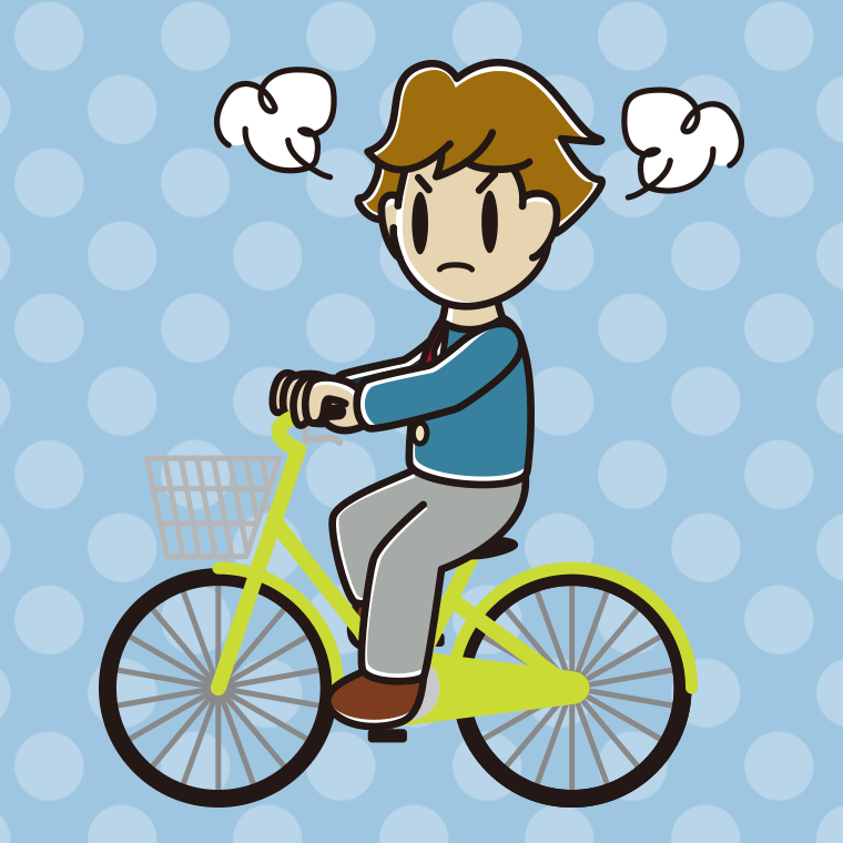 自転車に乗って怒る男子高校生のイラスト【色、背景あり】PNG