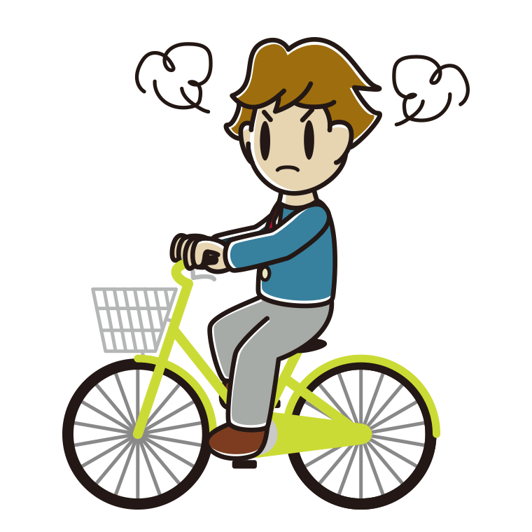 自転車に乗って怒る男子高校生のイラスト【色あり、背景なし】透過PNG