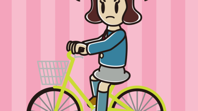 自転車に乗って怒る女子高校生のイラスト【色、背景あり】PNG