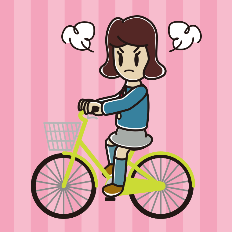 自転車に乗って怒る女子高校生のイラスト【色、背景あり】PNG