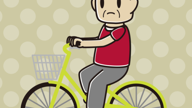 自転車に乗って怒るおじさんのイラスト【色、背景あり】PNG