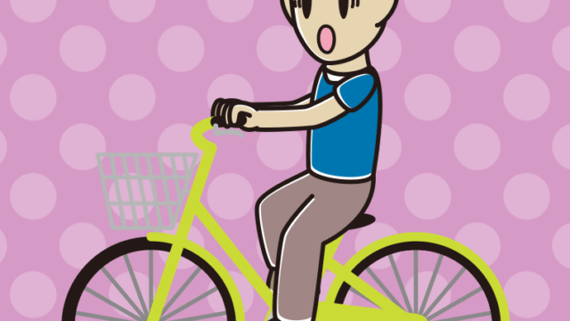 自転車に乗って驚く男性のイラスト【色、背景あり】PNG