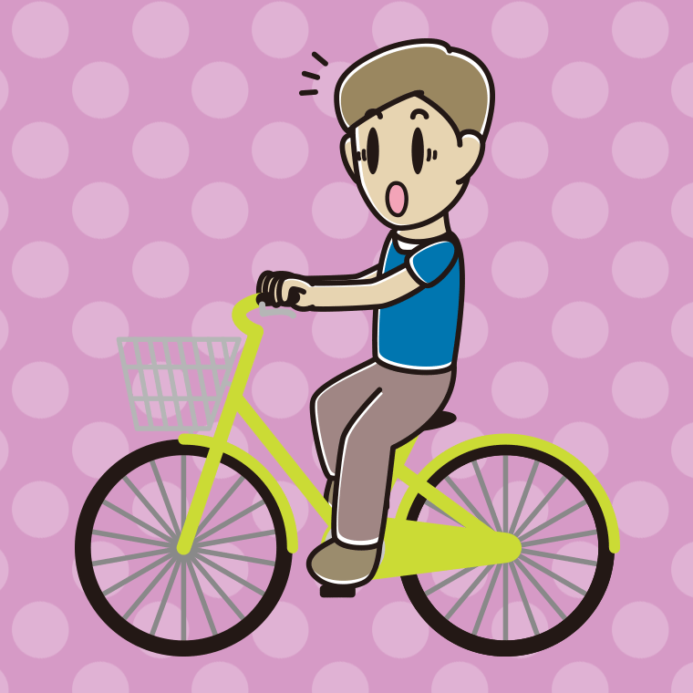自転車に乗って驚く男性のイラスト【色、背景あり】PNG