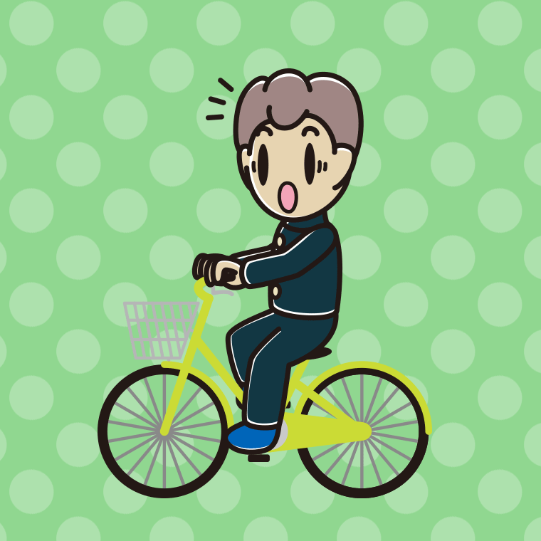 自転車に乗って驚く男子中学生のイラスト【色、背景あり】PNG