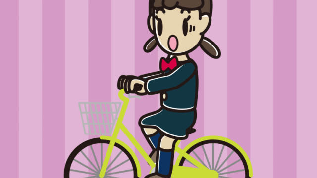 自転車に乗って驚く女子中学生のイラスト【色、背景あり】PNG