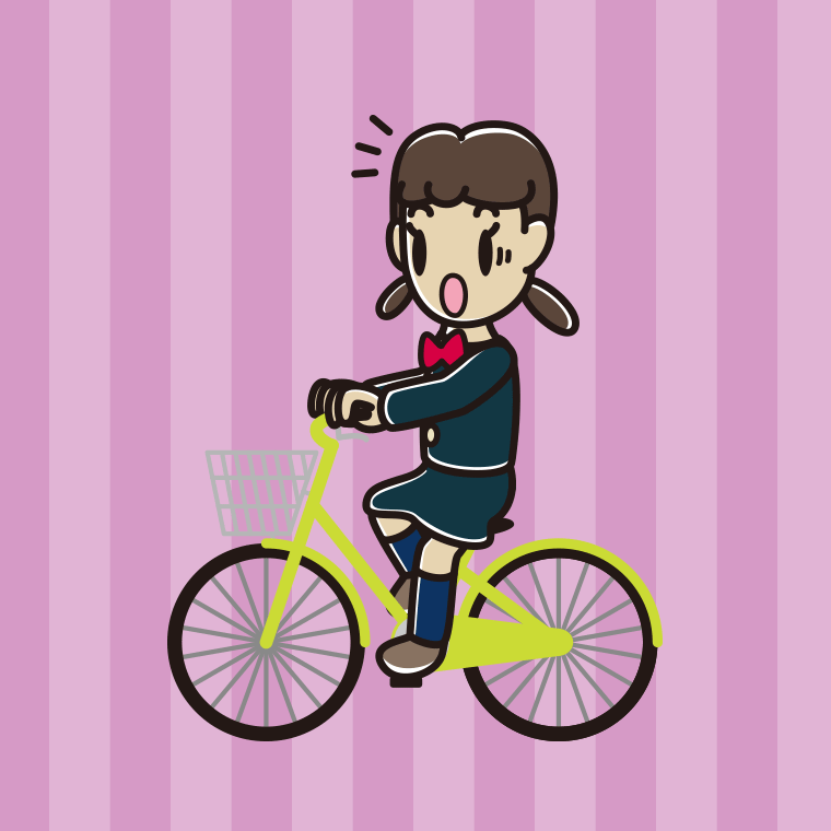 自転車に乗って驚く女子中学生のイラスト【色、背景あり】PNG