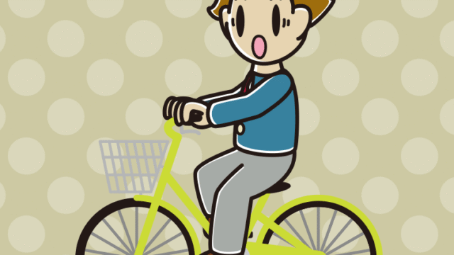 自転車に乗って驚く男子高校生のイラスト【色、背景あり】PNG