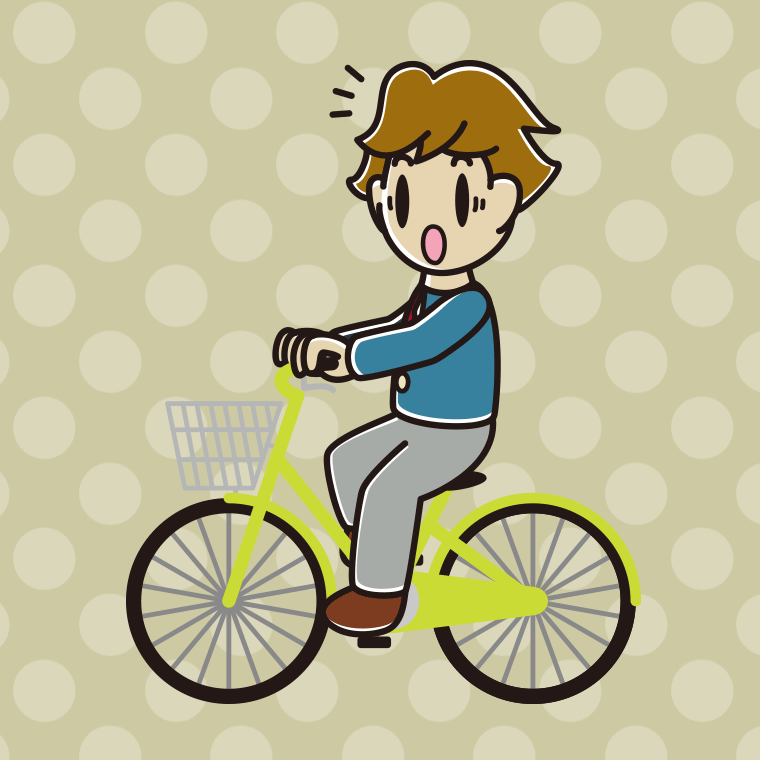 自転車に乗って驚く男子高校生のイラスト【色、背景あり】PNG