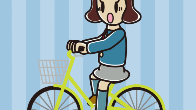自転車に乗って驚く女子高校生のイラスト【色、背景あり】PNG