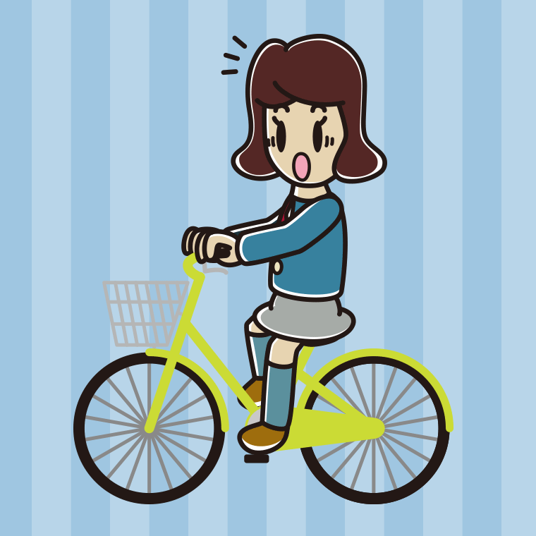 自転車に乗って驚く女子高校生のイラスト【色、背景あり】PNG