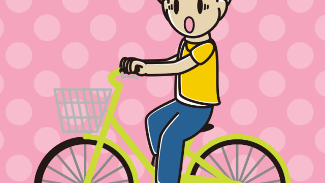 自転車に乗って驚く男子大学生のイラスト【色、背景あり】PNG