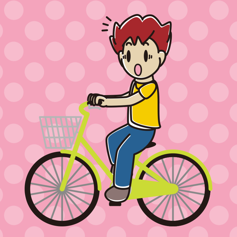自転車に乗って驚く男子大学生のイラスト【色、背景あり】PNG