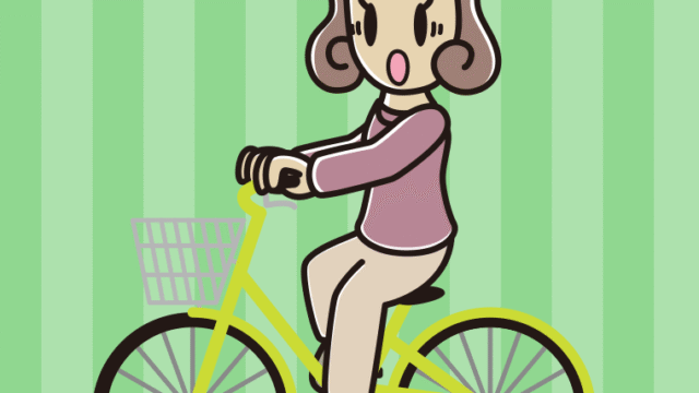 自転車に乗って驚く女子大学生のイラスト【色、背景あり】PNG