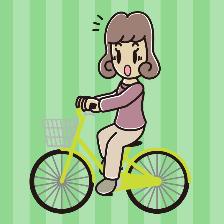 自転車に乗って驚く女子大学生のイラスト【色、背景あり】PNG