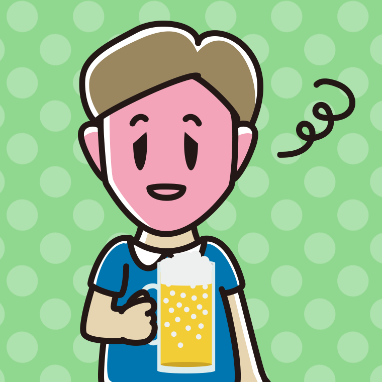 酔っぱらう男性のイラスト【色、背景あり】PNG