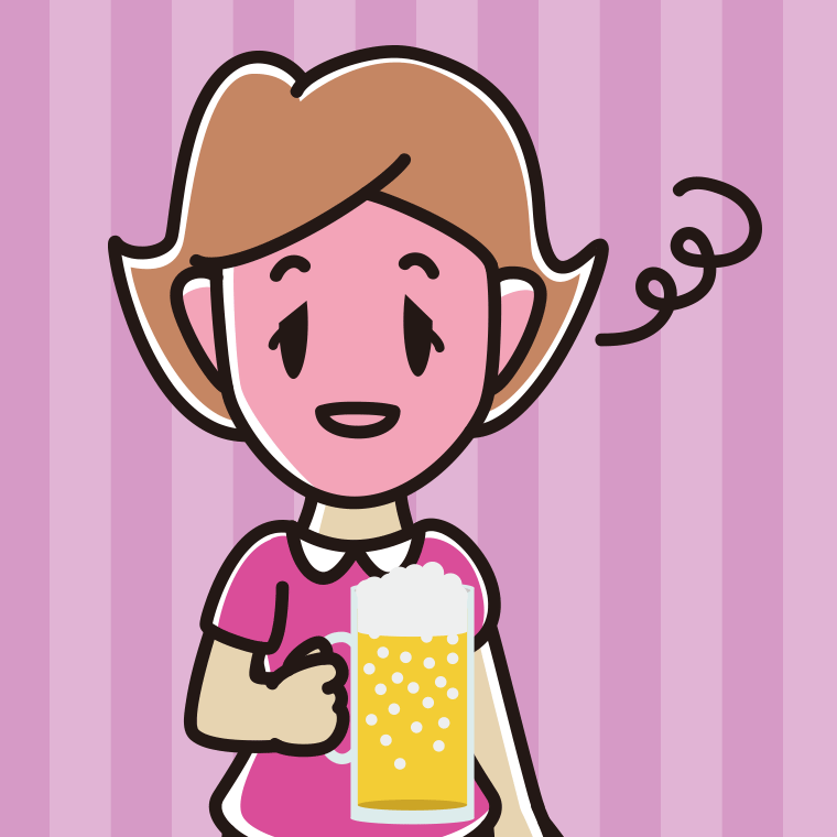 酔っぱらう女性のイラスト【色、背景あり】PNG