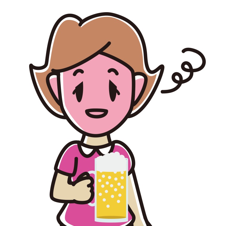 酔っぱらう女性のイラスト【色あり、背景なし】透過PNG