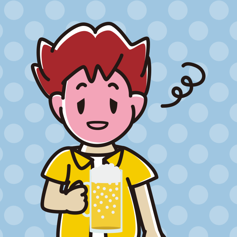 酔っぱらう男子大学生のイラスト【色、背景あり】PNG