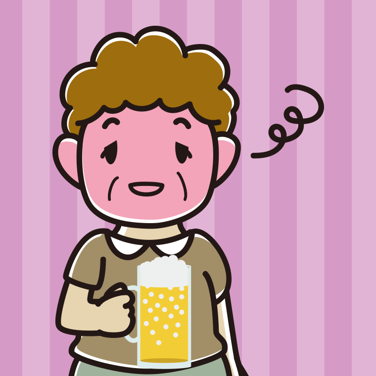 酔っぱらうおばさんのイラスト【色、背景あり】PNG
