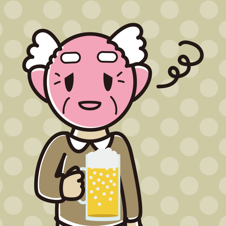 酔っぱらうおじいさんのイラスト【色、背景あり】PNG
