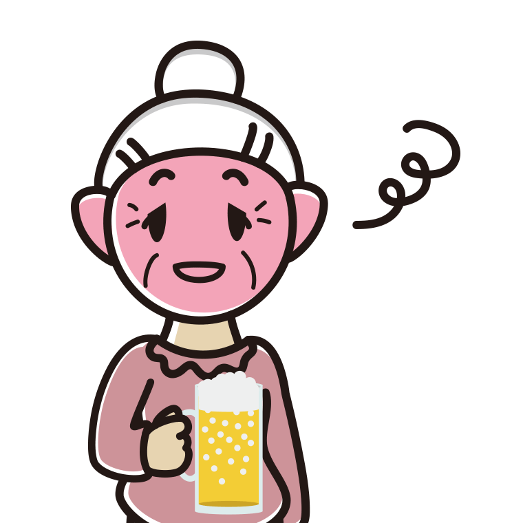 酔っぱらうおばあさんのイラスト【色あり、背景なし】透過PNG