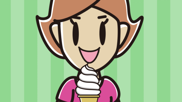 ソフトクリームを食べる女性のイラスト【色、背景あり】PNG