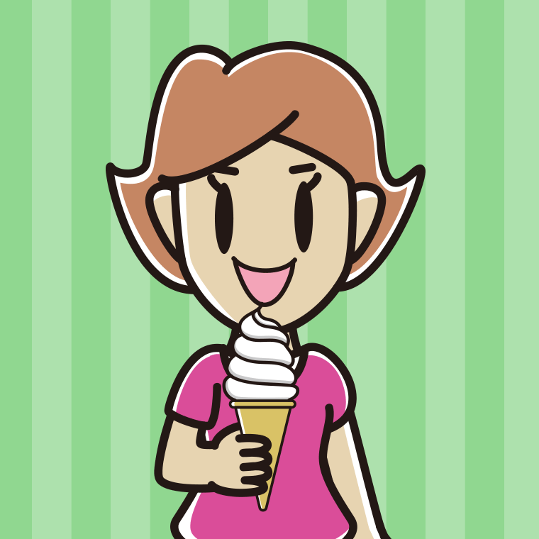 ソフトクリームを食べる女性のイラスト【色、背景あり】PNG