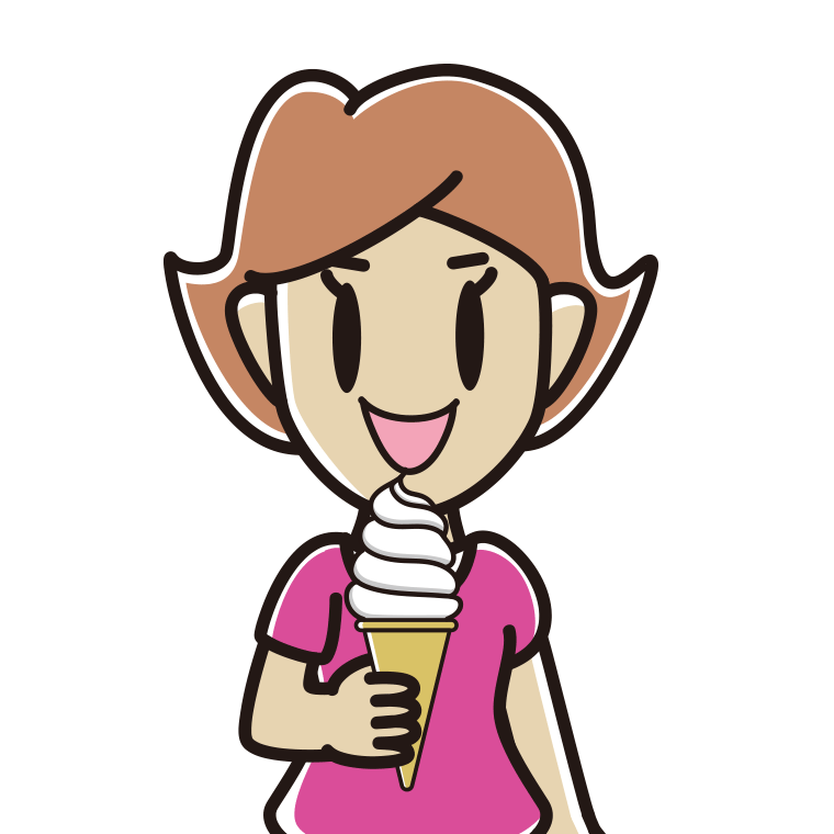 ソフトクリームを食べる女性のイラスト【色あり、背景なし】透過PNG