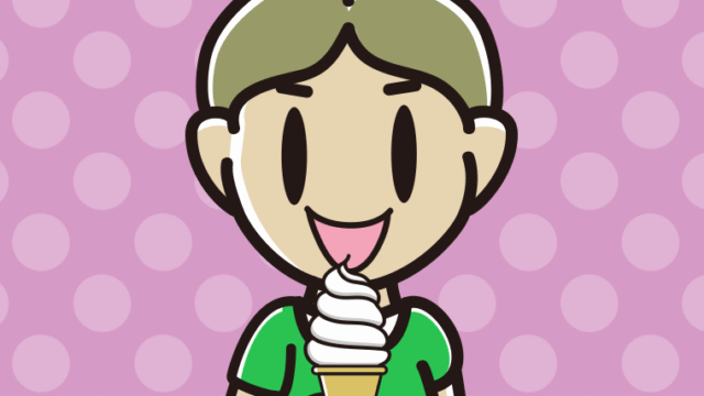 ソフトクリームを食べる小学生男子のイラスト【色、背景あり】PNG