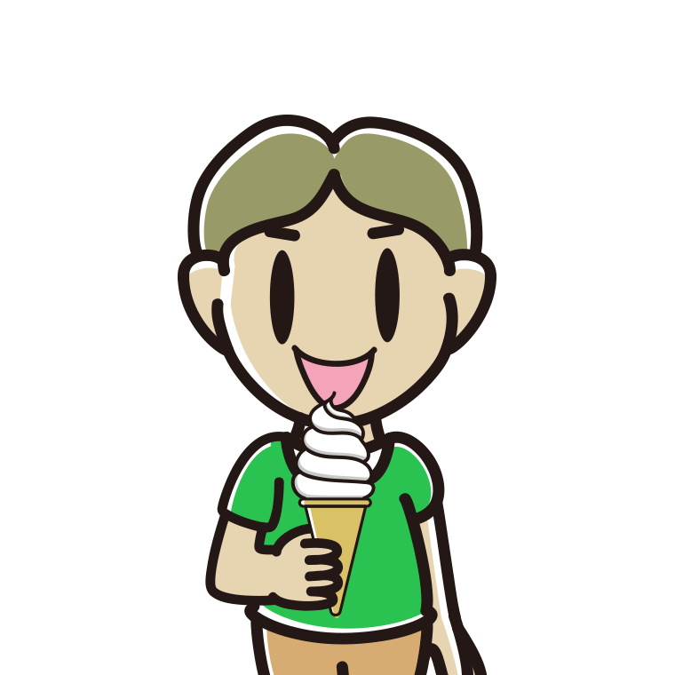 ソフトクリームを食べる小学生男子のイラスト【色あり、背景なし】透過PNG