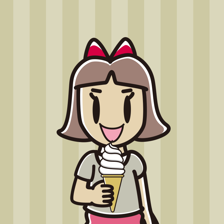 ソフトクリームを食べる小学生女子のイラスト【色、背景あり】PNG