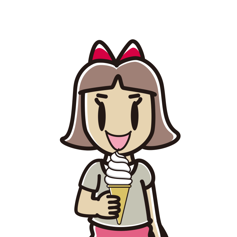 ソフトクリームを食べる小学生女子のイラスト【色あり、背景なし】透過PNG