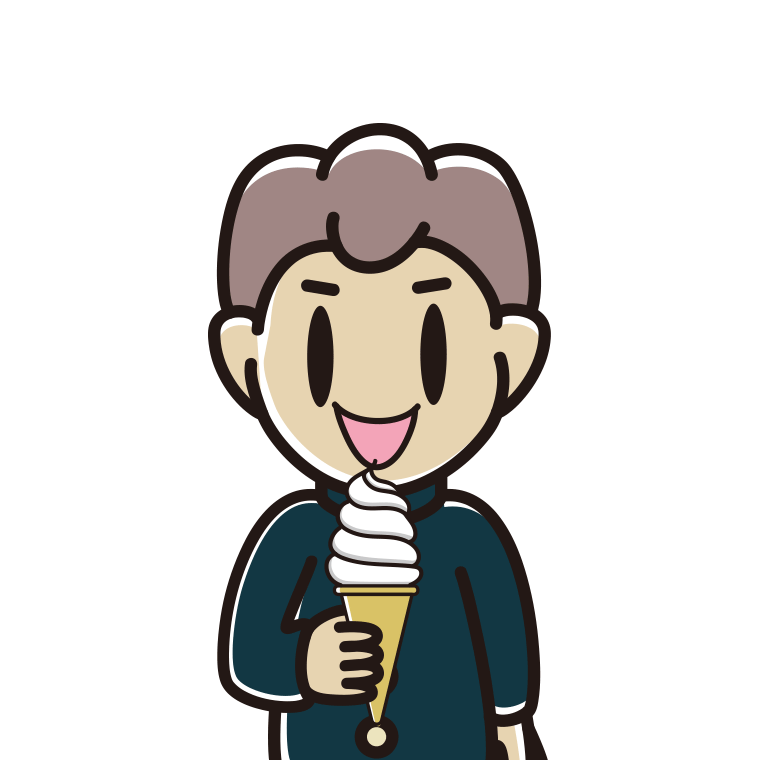 ソフトクリームを食べる男子中学生のイラスト【色あり、背景なし】透過PNG