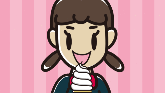 ソフトクリームを食べる女子中学生のイラスト【色、背景あり】PNG