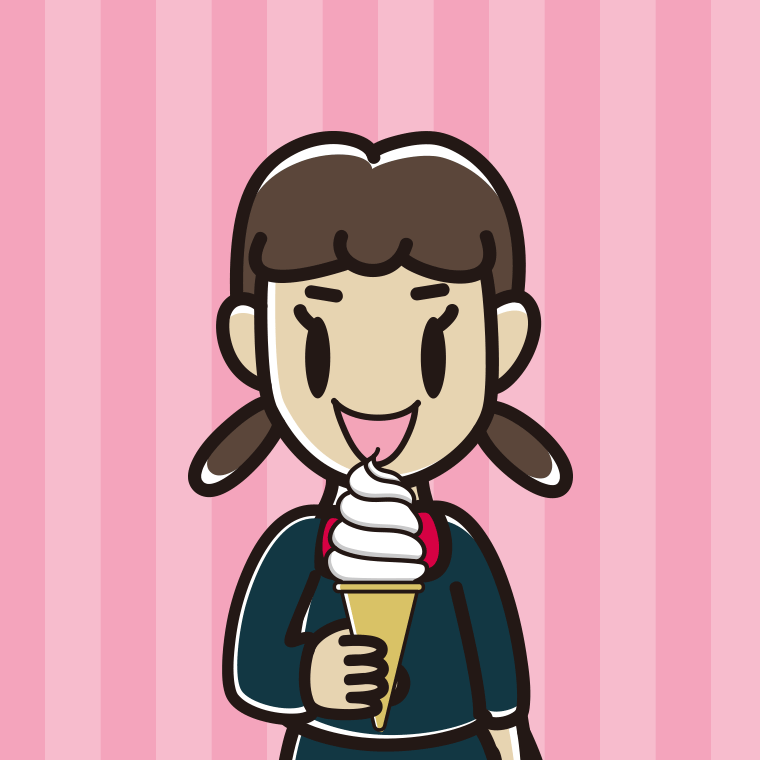 ソフトクリームを食べる女子中学生のイラスト【色、背景あり】PNG
