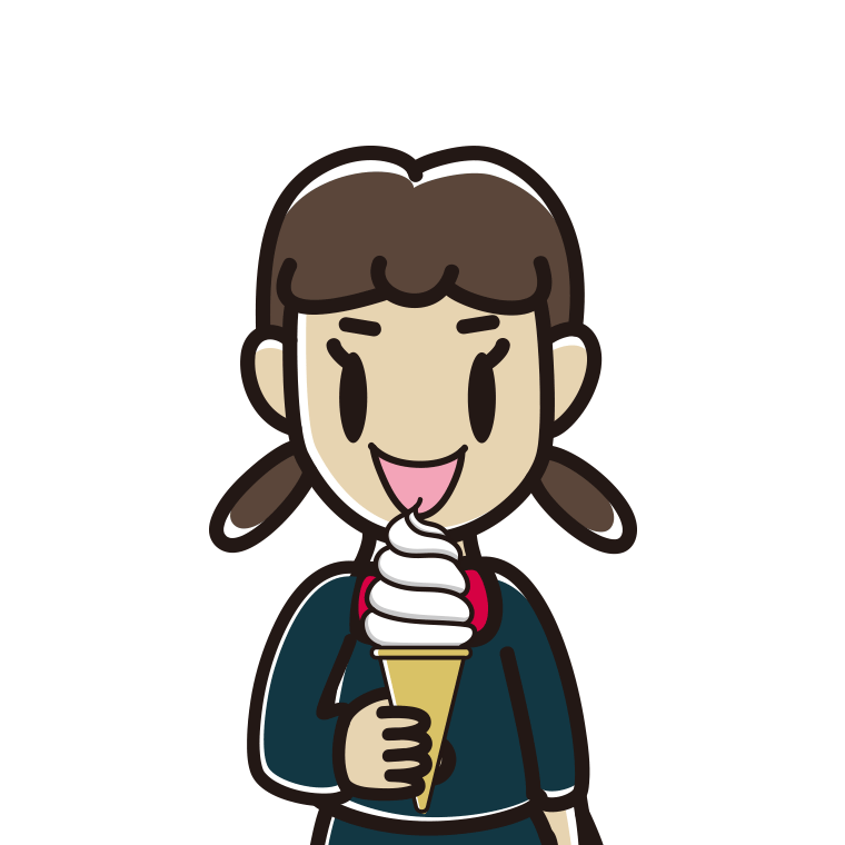 ソフトクリームを食べる女子中学生のイラスト【色あり、背景なし】透過PNG