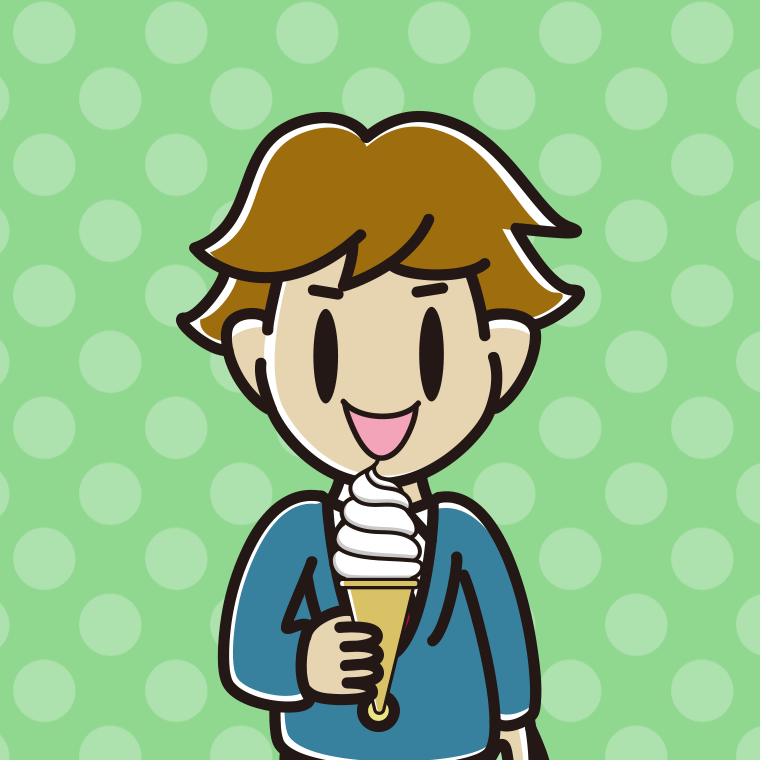 ソフトクリームを食べる男子高校生のイラスト【色、背景あり】PNG