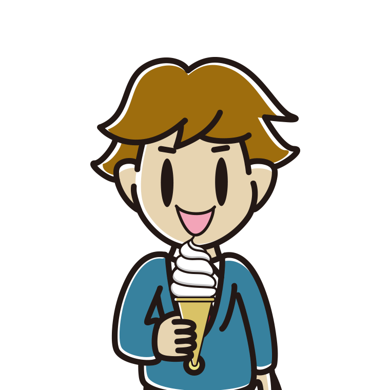 ソフトクリームを食べる男子高校生のイラスト【色あり、背景なし】透過PNG