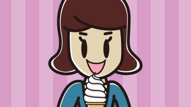 ソフトクリームを食べる女子高校生のイラスト【色、背景あり】PNG