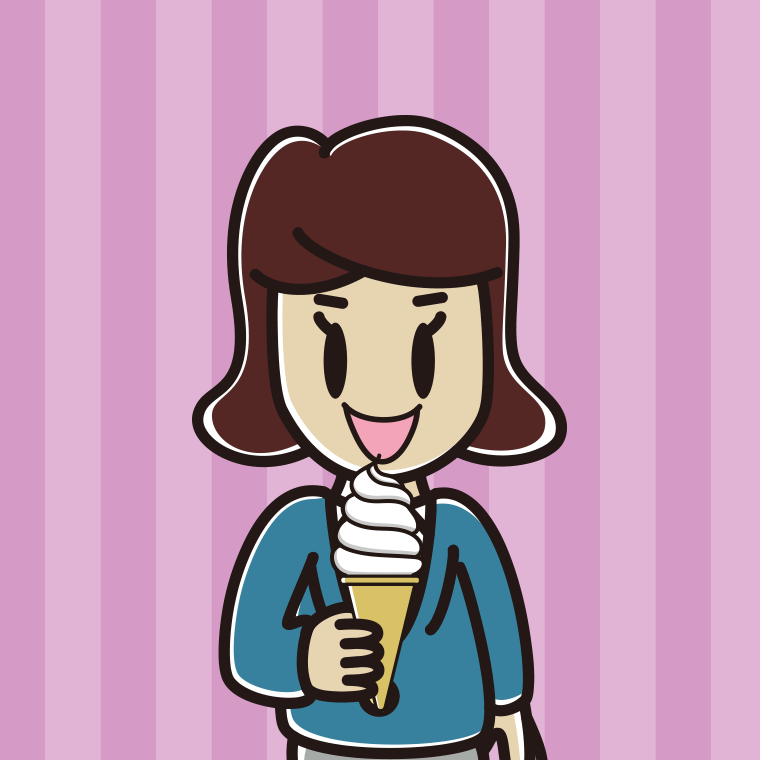 ソフトクリームを食べる女子高校生のイラスト【色、背景あり】PNG
