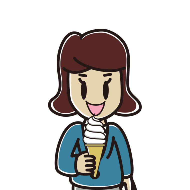 ソフトクリームを食べる女子高校生のイラスト【色あり、背景なし】透過PNG