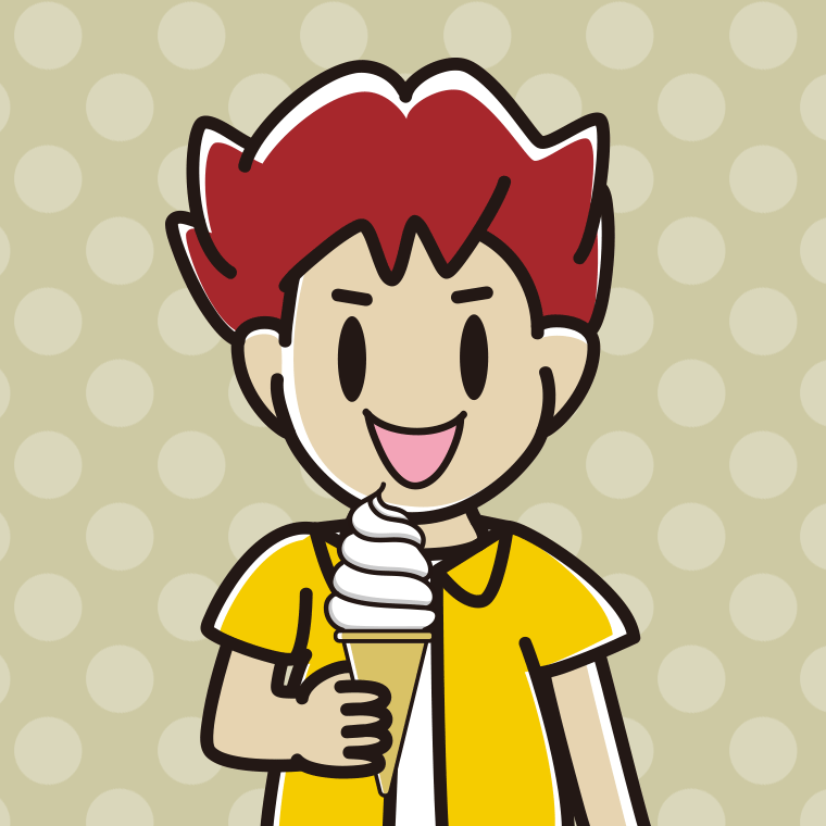ソフトクリームを食べる男子大学生のイラスト【色、背景あり】PNG
